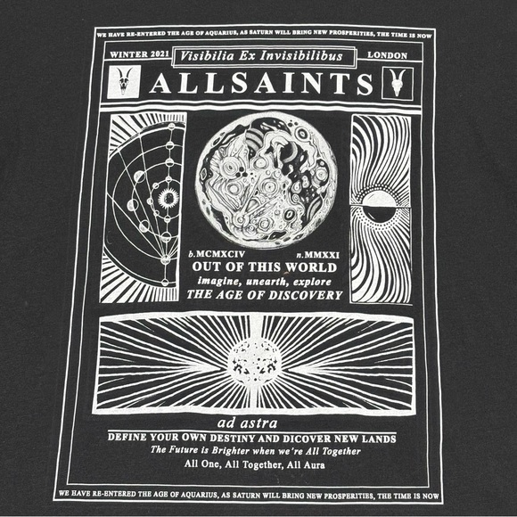 All Saints Women’s NWOT XS Black Tee Shirt Graphic Top  "All Good" - Picture 4 of 6